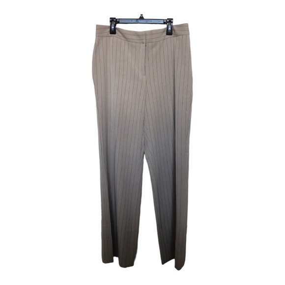 Liz Claiborne axcess Stretch Wide Leg Dress Pant Women's Taupe Brown Pin Stripe - Picture 1 of 12